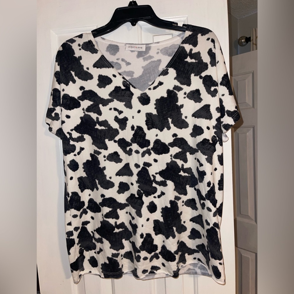 First Love cow print blouse size L